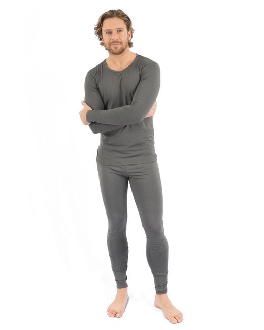 Leveret Gray Two-Piece Thermal Long Sleeve Solid Pajamas for men