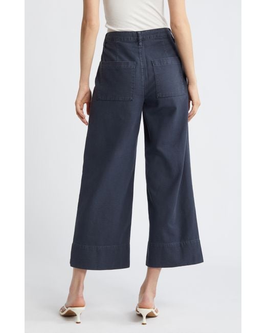 FRAME Blue The '70s Patch Pocket Ankle Wide Leg Twill Pants