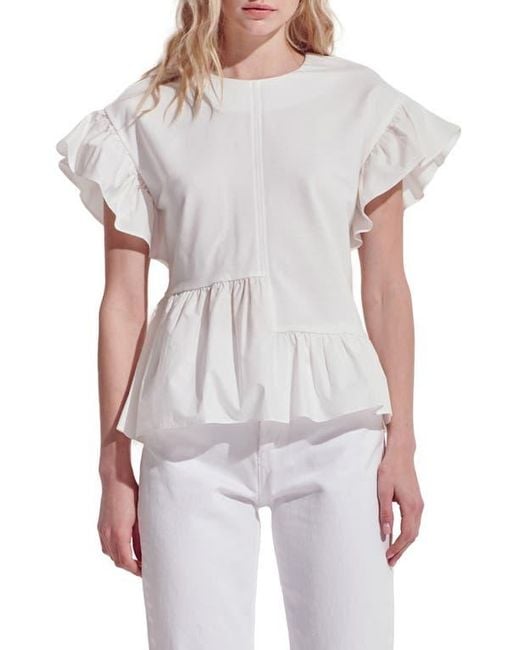 English Factory White Flutter Sleeve Mixed Media Peplum Top