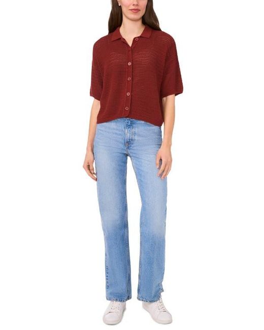 Halogen® Red Open Stitch Button-Up Polo Sweater