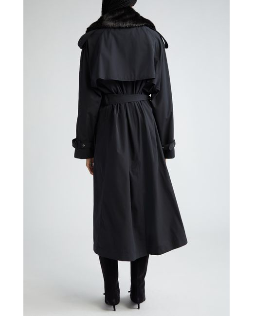 Burberry Black Kennington Oversize Water Resistant Trench Coat With Removable Faux Fur Trim