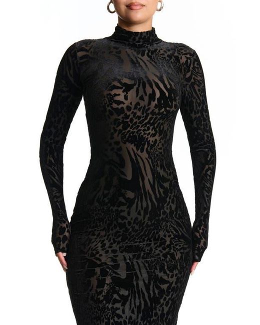 Naked Wardrobe Women's Black Burnout Long Sleeve Maxi Dress