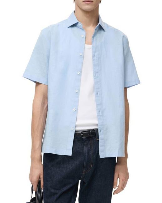 Mango Blue Regular Fit Linen Blend Button-Up Shirt for men