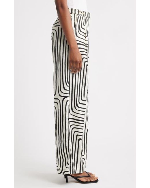 Mango Black Doty Print Linen & Cotton Straight Leg Pants