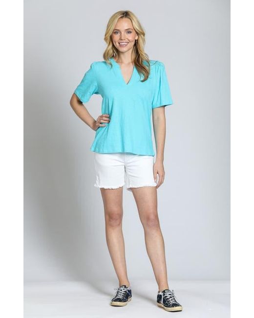 Apny Blue Split Neck T-Shirt