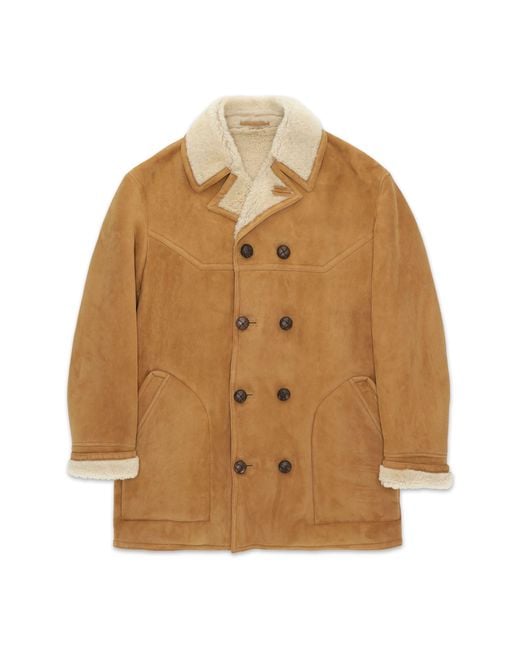 Fortela Brown Shearling Double Breasted Jacket for men