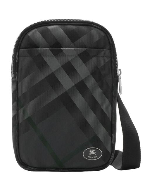 Burberry Black Grid Check Woven Sling Bag for men
