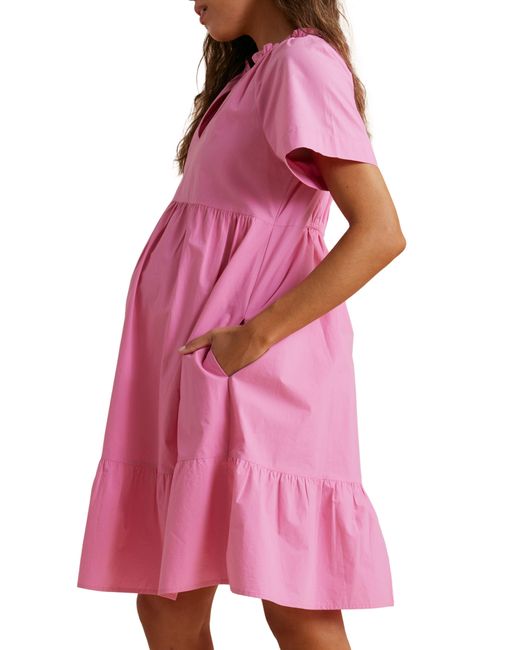 A Pea In The Pod Pink Tiered Cotton Maternity Dress