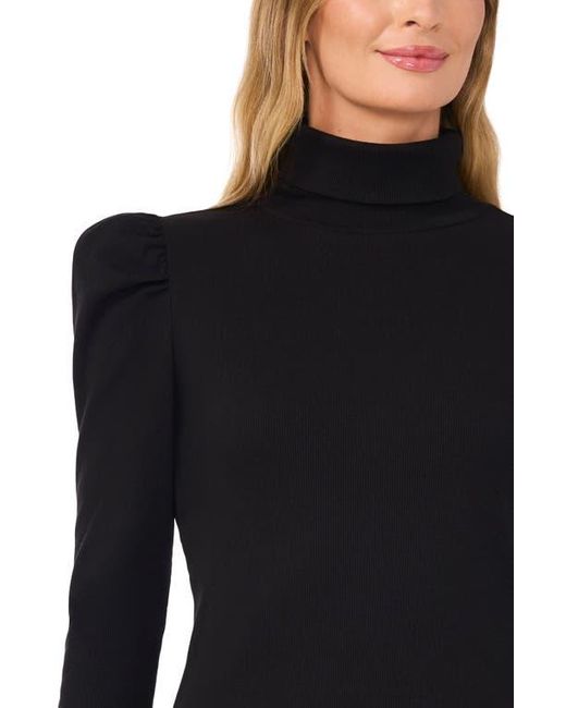 Cece Blue Gathered Sleeve Turtleneck Top