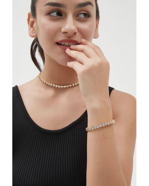 Classicharms Metallic Heart Shaped Cubic Zirconia Cuff Bracelet Set