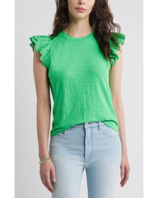 Caslon Green Mixed Media Eyelet Sleeve T-Shirt