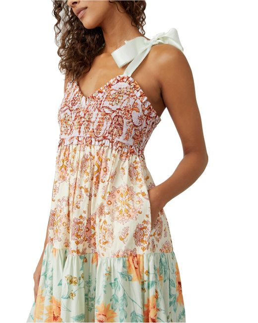 Free People White Bluebell Mixed Print Cotton Maxi Dress