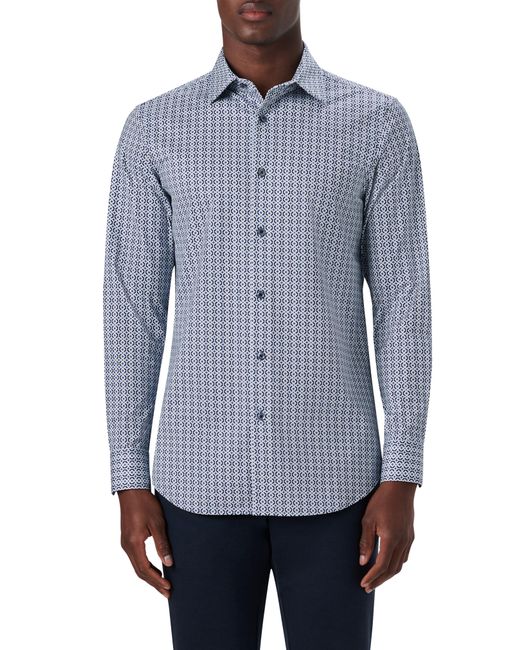 Bugatchi Blue Ooohcotton Geometric Print Button-up Shirt for men