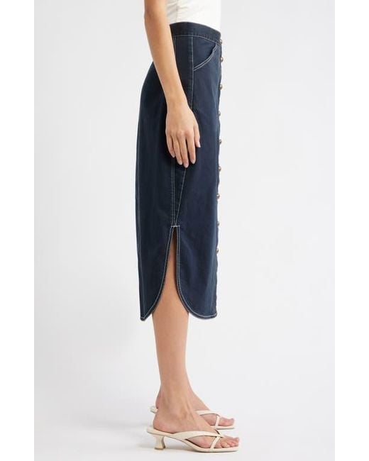 Love The Label Blue Apolline Button Front Midi Denim Skirt