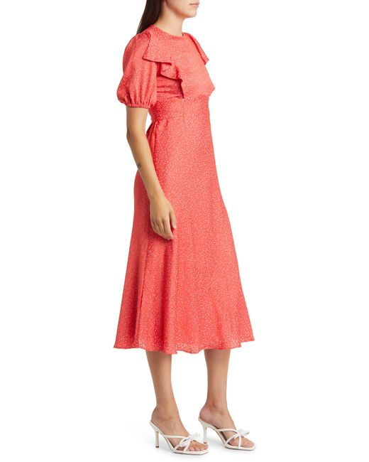 Ted Baker Red Mayyia Ruffle Tie Back Puff Sleeve A-line Dress