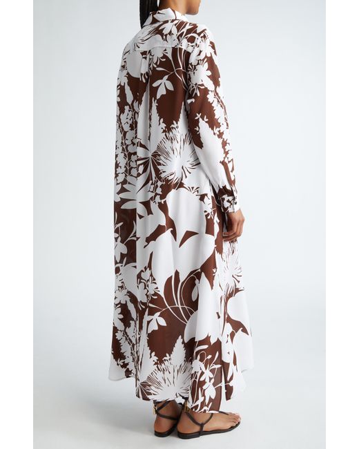 Michael Kors White Shadow Floral Print Long Sleeve Silk Crêpe De Chine Shirtdress