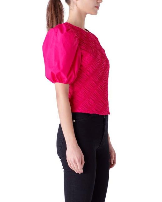 English Factory Asymmetric Shirred Puff Sleeve Top