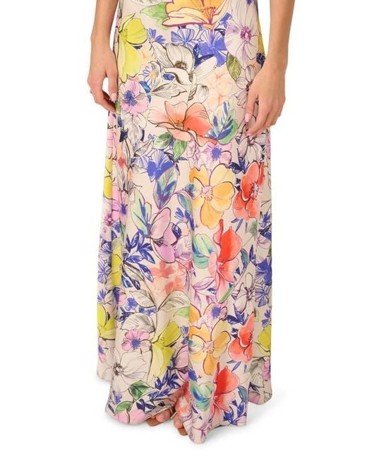 Adrianna Papell Multicolor Print Satin Halter Gown