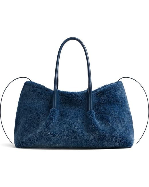 Bottega Veneta Blue Pinacoteca Reversible Denim Print Suede & Genuine Shearling Tote