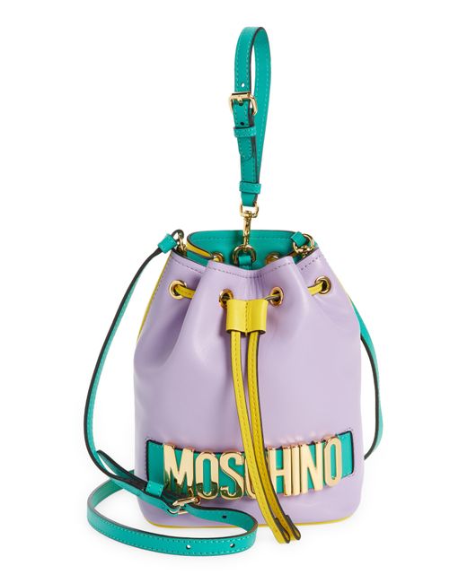 Moschino Logo Colorblock Leather Bucket Bag in White Lyst