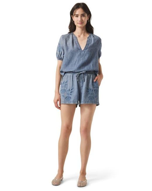 Splendid Blue Cayden Embroidered Chambray Drawstring Shorts