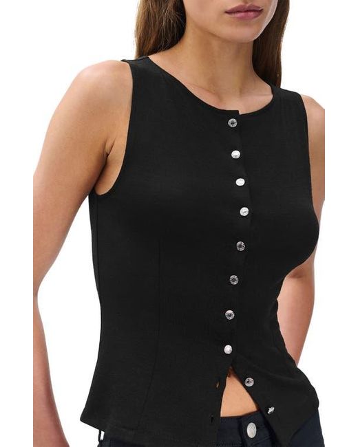 Rag & Bone Black The Knit Boat Neck Button Front Tank