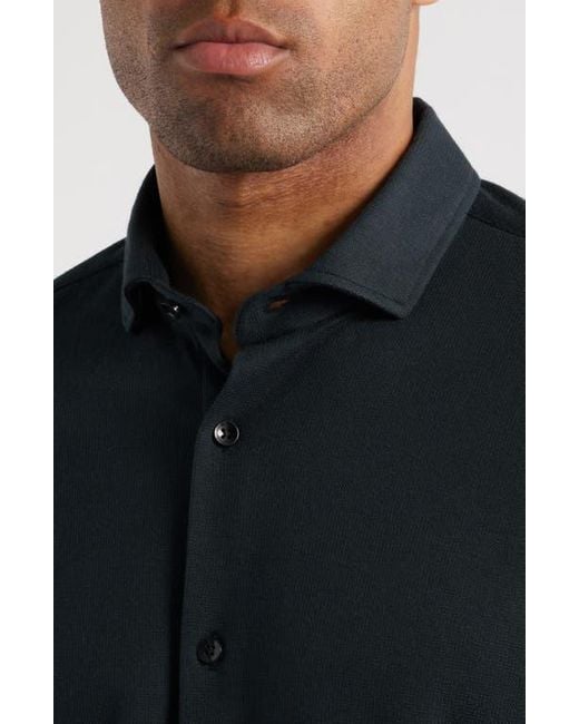 Stone Rose Black Solid Performance Piqué Button-Up Shirt for men