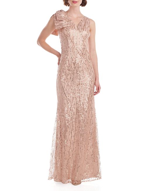 JS Collections Pink Oversized Bow Sequin Gown