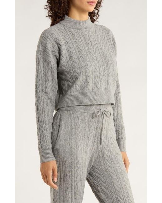 Mpg Gray Cable Knit Crop Sweater