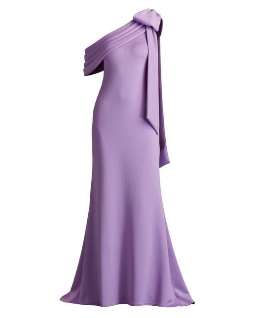 Tadashi Shoji Purple One-Shoulder Crepe Column Gown