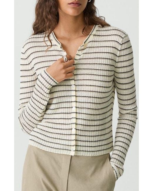 Theory White Stripe Crop Linen Blend Cardigan