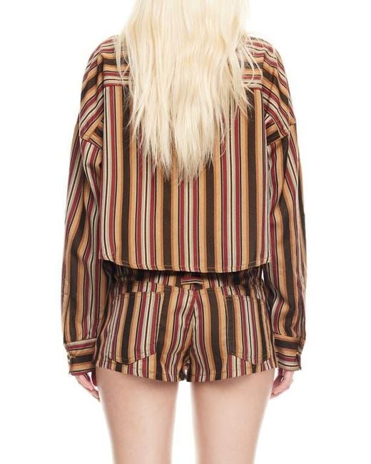 Lioness Brown Sundrenched Stripe Denim Crop Button-Up Shirt
