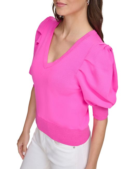 DKNY Pink Puff Sleeve Sweater