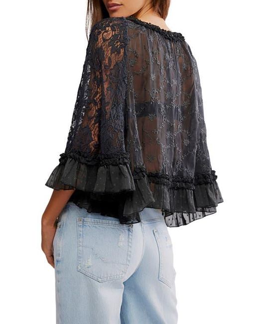 Free People Black Carly Embroidered Ruffle Cape Top