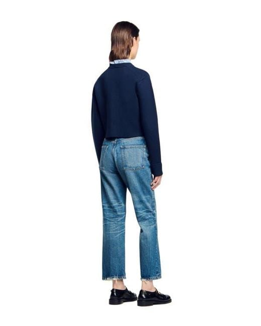 Sandro Blue Cardigan With Detachable Ruffle Collar