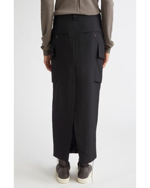 Rick Owens Black Firbanks Virgin Wool Twill Cargo Skirt