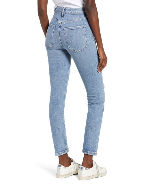 Agolde Riley Ripped Super High Waist Crop Straight Leg Jeans in Blue | Lyst