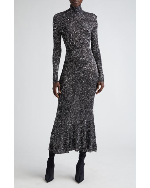 Balenciaga Gray Long Sleeve Sequin Knit Turtleneck Gown