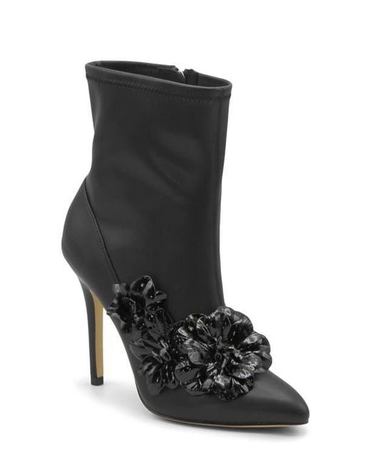 Charles David Black Floral Pointed Toe Ankle Booties