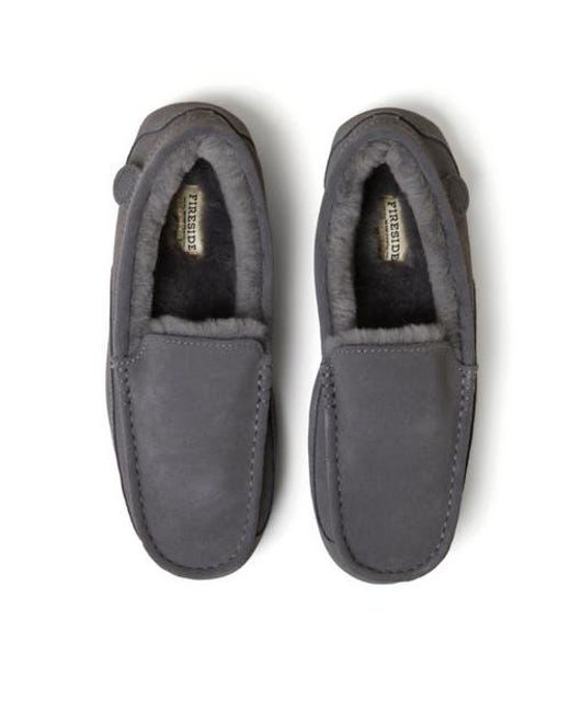 Dearfoams Gray Fireside Melbourne Genuine Shearling Moccasin Slipper for men