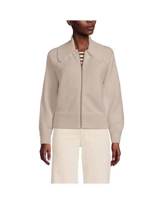 Lands' End Women's Natural Drifter Large Collar Zip Front Cardigan