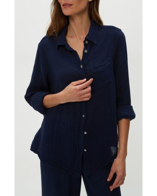 Michael Stars Blue Ernie Cotton Gauze Button-Up Shirt