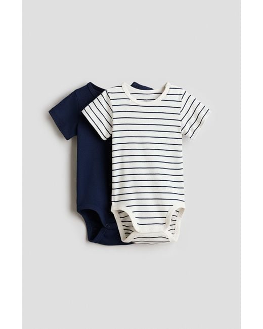 H&M Blue 2-Pack Cotton Bodysuits for men