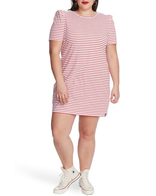 Court & Rowe Pink Stripe Puff Sleeve Cotton Knit T-shirt Dress