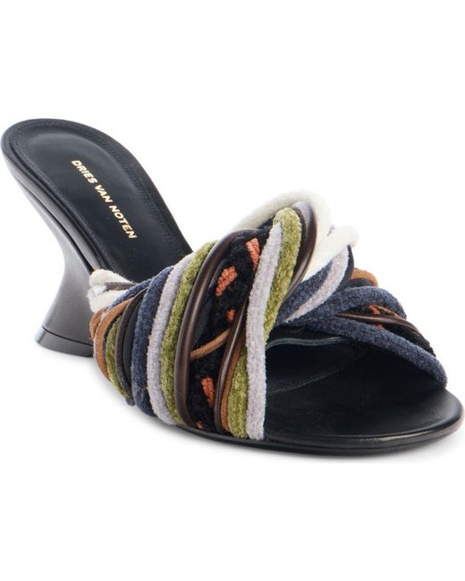 Dries Van Noten Blue Dented Wedge Slide Sandal