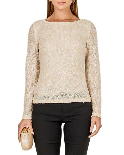 Endless Rose Natural Sequin Scoop Neck Top