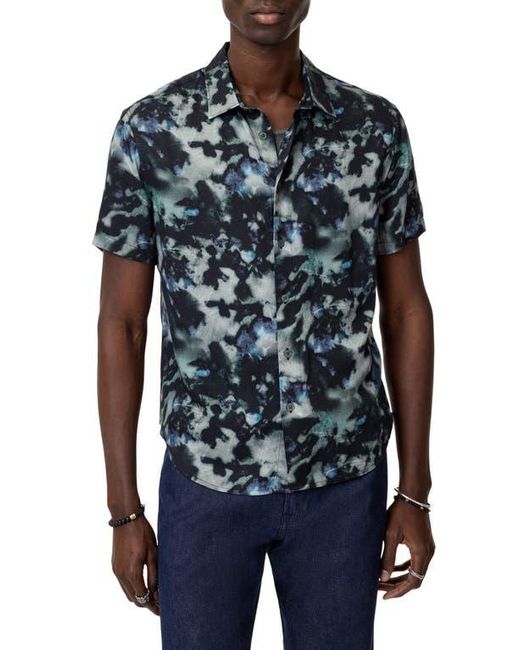 John Varvatos Blue Sean Abstract Woodland Print Short Sleeve Modal Button-Up Shirt for men