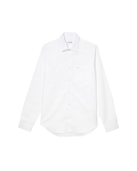 Lacoste White Regular Fit Solid Poplin Button-Up Shirt for men