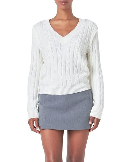 Endless Rose White Cable Knit Sweater