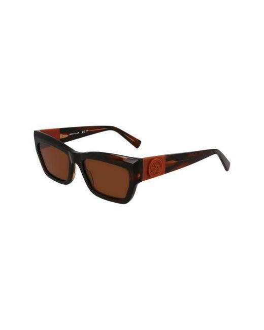 Longchamp Brown Medallion 53Mm Modified Rectangular Sunglasses